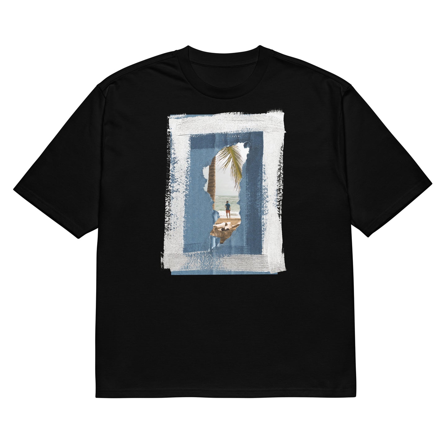 Ïndigo paper torn beach Oversized heavyweight t-shirt